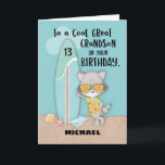 Age 13 Great Grandson Birthday Beach Funny Racoon Card<br><div class="desc">When you have a great grandson who loves the beach and the sun during the summer season,  who also happens to be celebrating a 13th birthday soon. Well,  good news for you,  we have this card that perfectly fits him. You can also personalise the front with his name.</div>