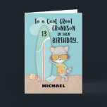 Age 13 Great Grandson Birthday Beach Funny Racoon Card<br><div class="desc">When you have a great grandson who loves the beach and the sun during the summer season,  who also happens to be celebrating a 13th birthday soon. Well,  good news for you,  we have this card that perfectly fits him. You can also personalise the front with his name.</div>
