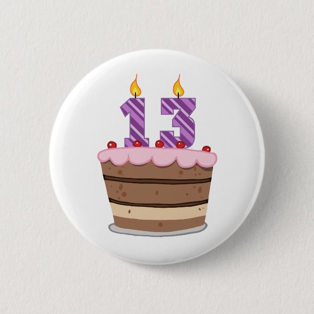 Age 13 on Birthday Cake 6 Cm Round Badge (Front)