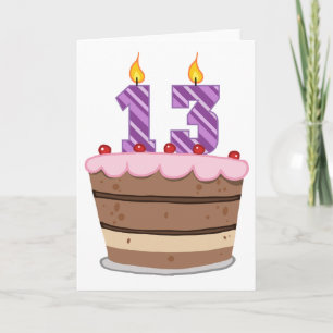 Age 13 on Birthday Cake Card