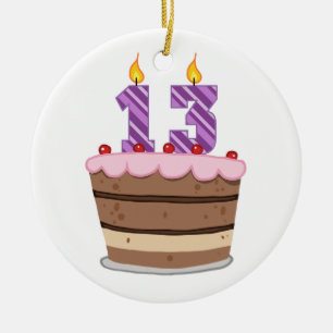 Age 13 on Birthday Cake Ceramic Tree Decoration