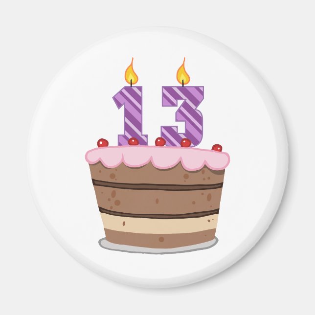 Age 13 on Birthday Cake Magnet (Front)