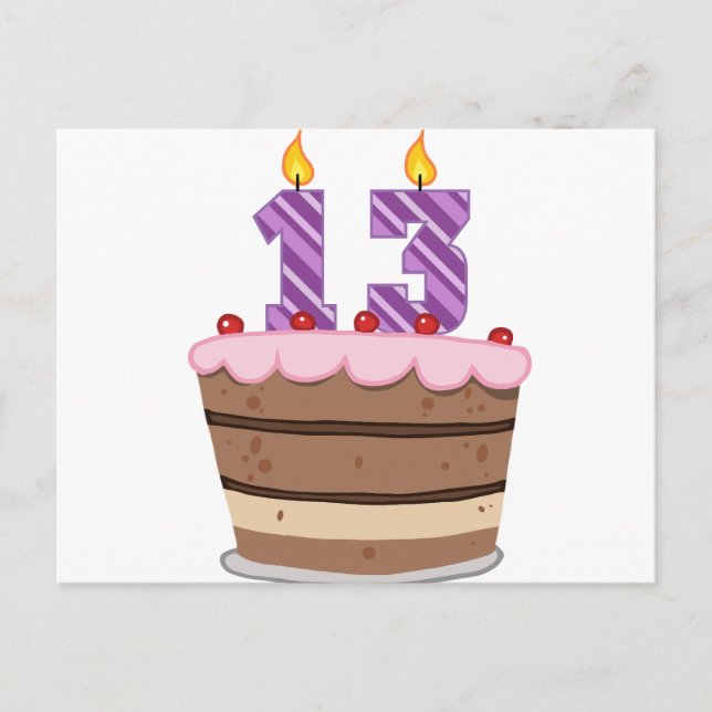 Age 13 on Birthday Cake Postcard (Front)