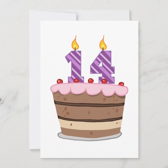 Age 14 on Birthday Cake Card (Front)