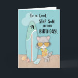 Age 14 Step Son Birthday Beach Funny Cool Racoon  Card<br><div class="desc">Wish your dearest step son a “BEACHY” day with this card. This was designed specifically for him to greet him on his 14th birthday. And the cool racoon is here to remind him that summer time is beach time for both of them.</div>