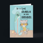 Age 15 Grandson Birthday Beach Funny Cool Racoon  Card<br><div class="desc">It’s summertime and your grandson is about to celebrate a birthday. This is the reason why we created this summer themed birthday card,  so you could greet him a happy 15th birthday with a card that is just right for the season.</div>
