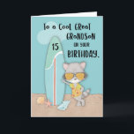 Age 15 Great Grandson Birthday Beach Funny Racoon Card<br><div class="desc">When you plan to send fun 15th birthday greeting to a dear great grandson, why not do it with this card. With a cool racoon wearing his sunglasses standing on the front of this card, and is ready to share a fun birthday greeting for him makes this card the best...</div>
