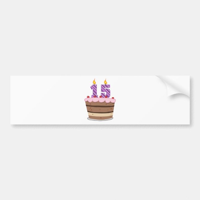 Age 15 on Birthday Cake Bumper Sticker (Front)