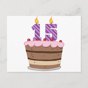 Age 15 on Birthday Cake Postcard