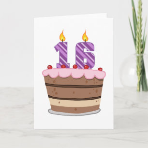 Age 16 on Birthday Cake Card