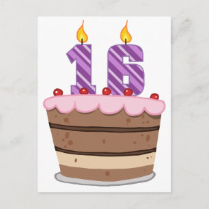 Age 16 on Birthday Cake Postcard