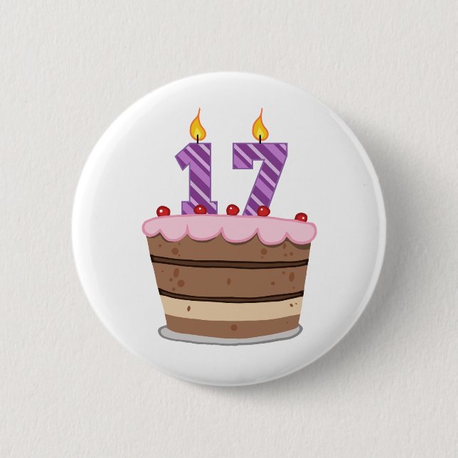 Age 17 on Birthday Cake 6 Cm Round Badge (Front)