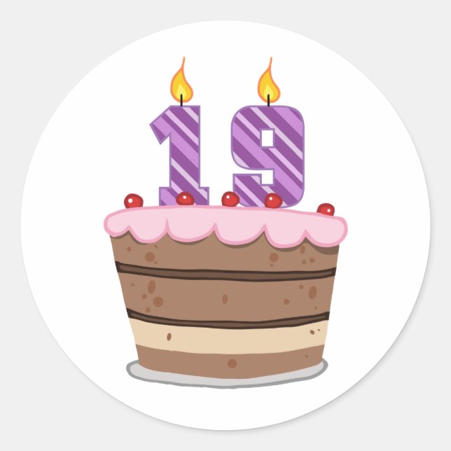 Age 19 on Birthday Cake Classic Round Sticker (Front)