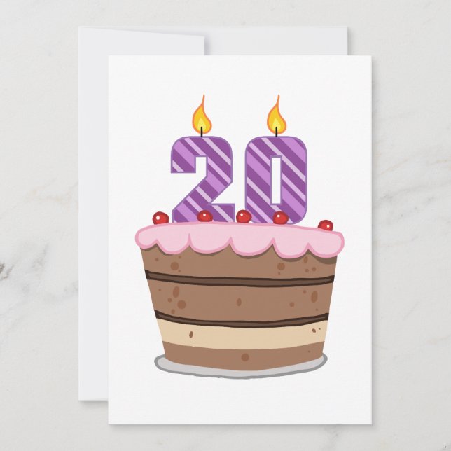 Age 20 on Birthday Cake Card (Front)