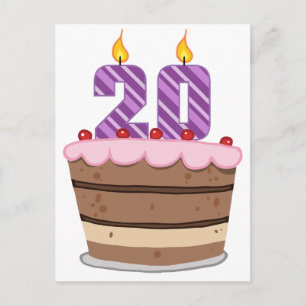 Age 20 on Birthday Cake Postcard