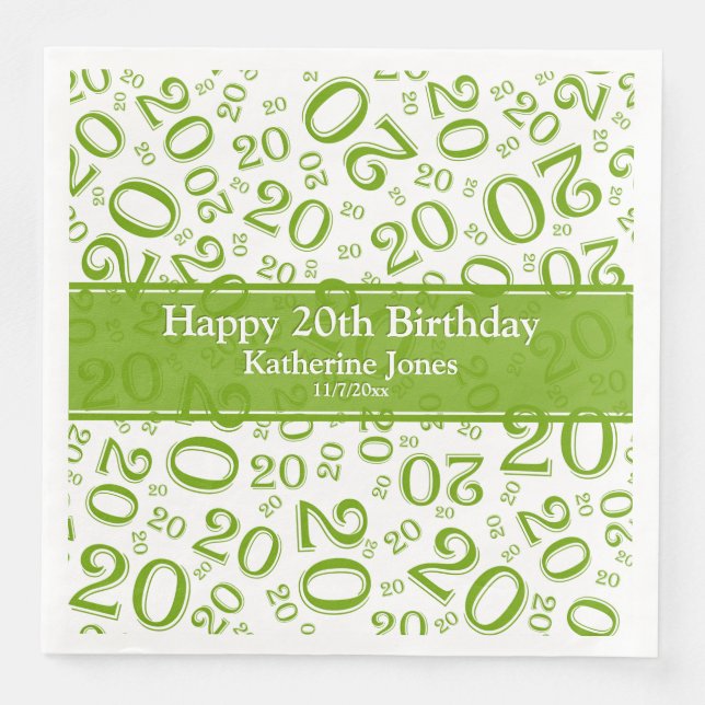 Age 20 Random Number Pattern Black/Green Napkin (Front)