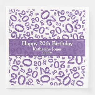 Age 20 Random Number Pattern Purple/White Napkin