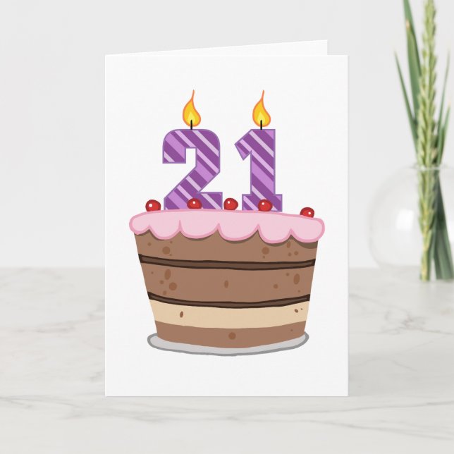 Age 21 on Birthday Cake Card (Front)