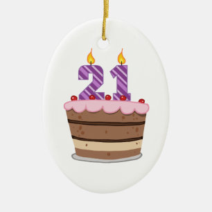 Age 21 on Birthday Cake Ceramic Tree Decoration