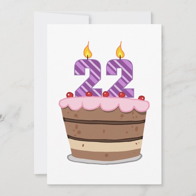Age 22 on Birthday Cake Card (Front)