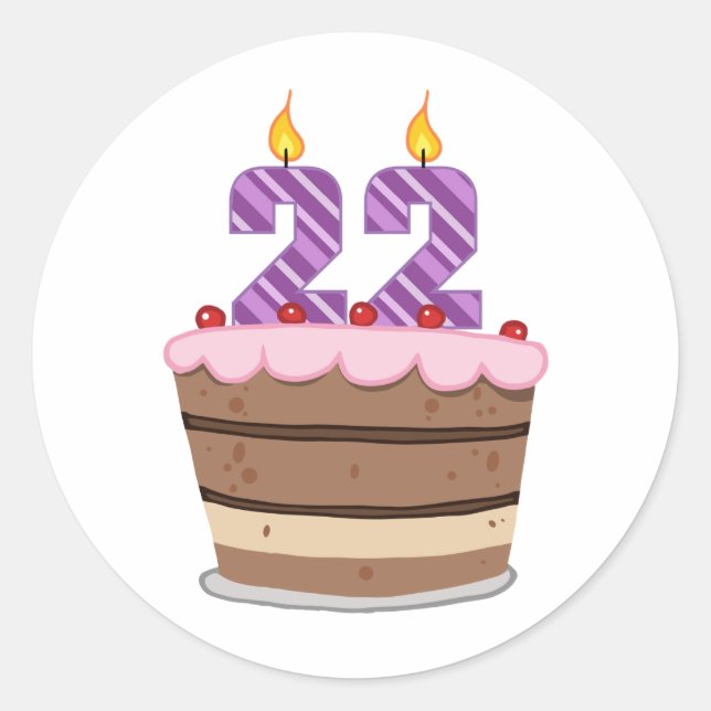 Age 22 on Birthday Cake Classic Round Sticker (Front)