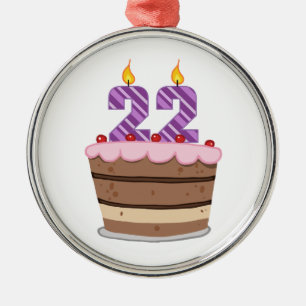 Age 22 on Birthday Cake Metal Ornament