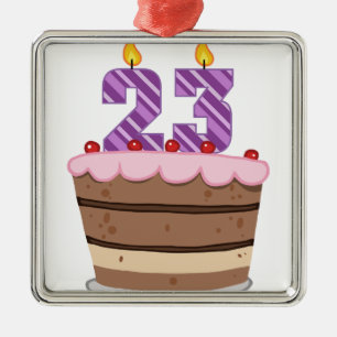 Age 23 on Birthday Cake Metal Tree Decoration