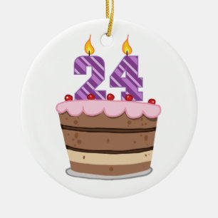 Age 24 on Birthday Cake Ceramic Tree Decoration
