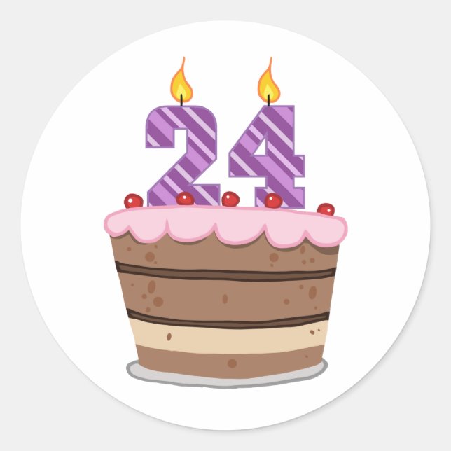 Age 24 on Birthday Cake Classic Round Sticker (Front)