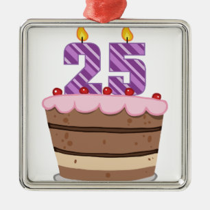 Age 25 on Birthday Cake Metal Ornament
