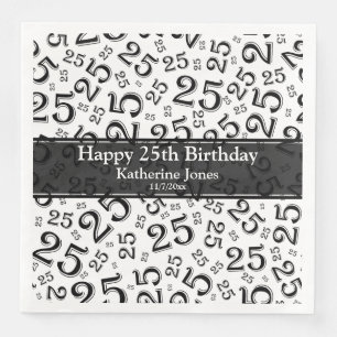 Age 25 Random Number Pattern Black/White Napkin