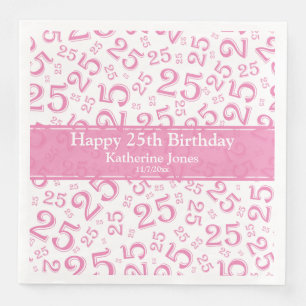 Age 25 Random Number Pattern Pink/White Napkin