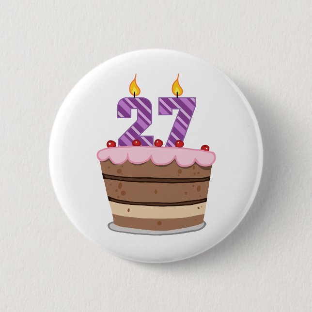 Age 27 on Birthday Cake 6 Cm Round Badge (Front)