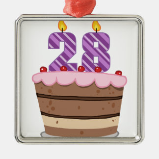 Age 28 on Birthday Cake Metal Ornament