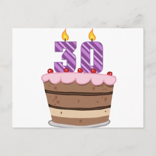 Age 30 on Birthday Cake Postcard