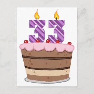 Age 33 on Birthday Cake Postcard