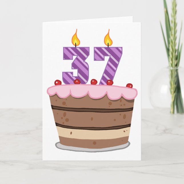 Age 37 on Birthday Cake Card (Front)