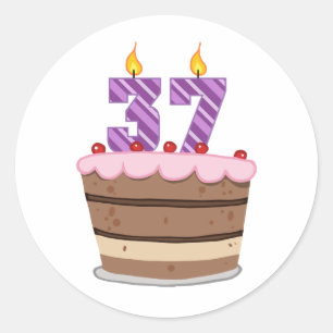Age 37 on Birthday Cake Classic Round Sticker