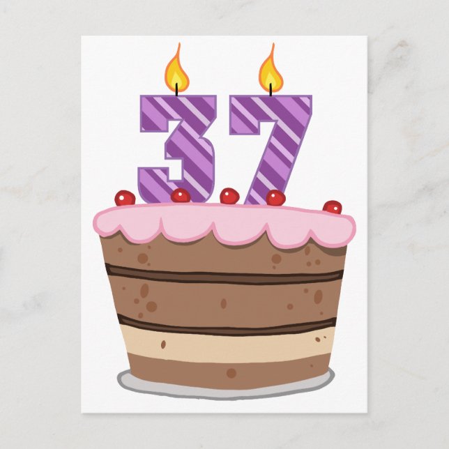 Age 37 on Birthday Cake Postcard (Front)