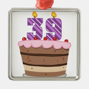 Age 39 on Birthday Cake Metal Tree Decoration