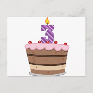 Age 3 on Birthday Cake Postcard