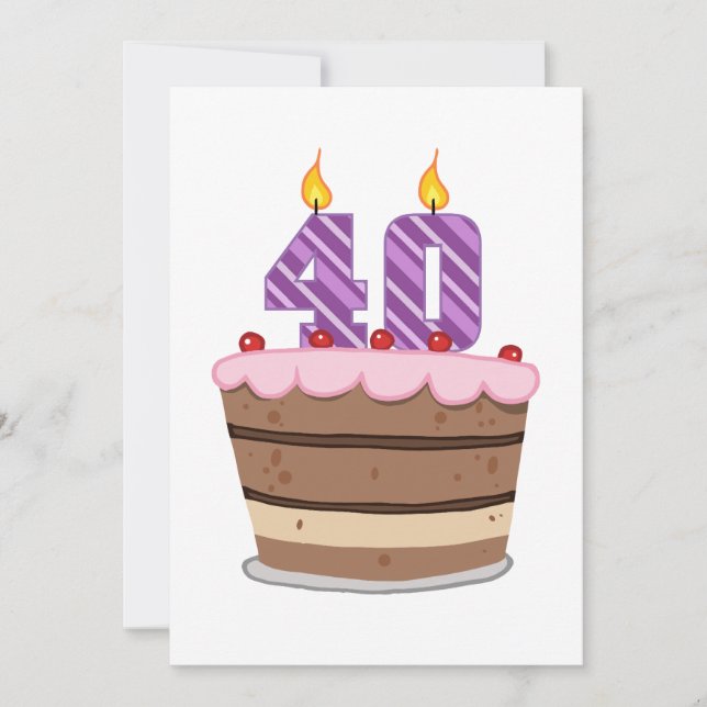 Age 40 on Birthday Cake Card (Front)
