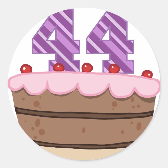 Age 44 on Birthday Cake Classic Round Sticker (Front)