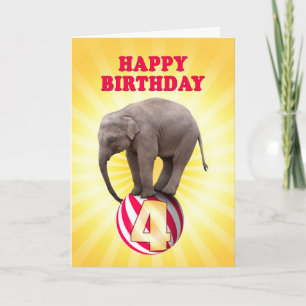 Age 4, a happy elephants birthday card