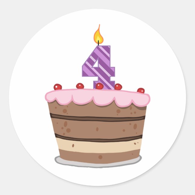 Age 4 on Birthday Cake Classic Round Sticker (Front)