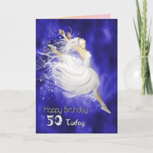 Age 50, leaping ballerina birthday card