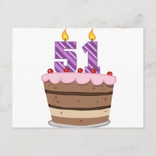 Age 51 on Birthday Cake Postcard