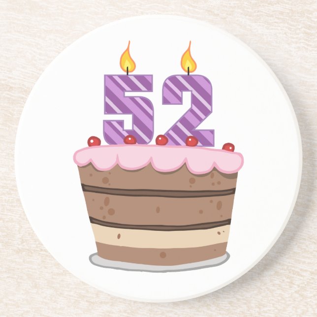 Age 52 on Birthday Cake Coaster (Front)
