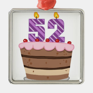 Age 52 on Birthday Cake Metal Ornament