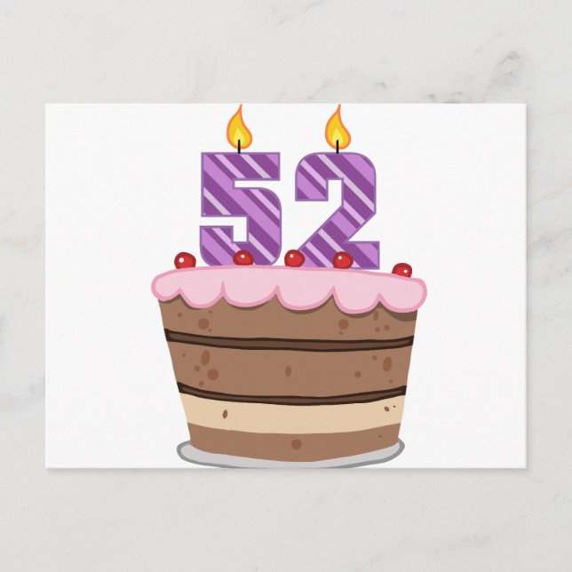 Age 52 on Birthday Cake Postcard (Front)